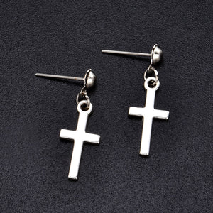 Unisex Cross Earrings Punk Fashion Religion Cross Pendant Drop Dangle Earrings Jewelry Black Silver Choose Color Style