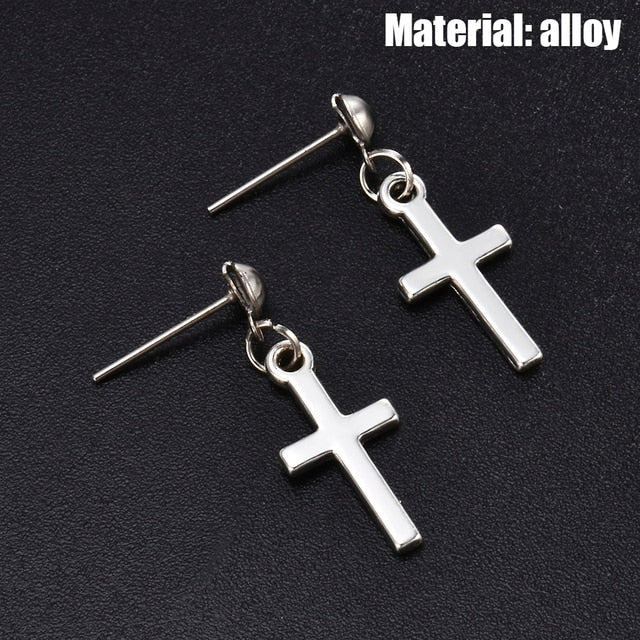 Unisex Cross Earrings Punk Fashion Religion Cross Pendant Drop Dangle Earrings Jewelry Black Silver Choose Color Style