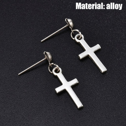 Unisex Cross Earrings Punk Fashion Religion Cross Pendant Drop Dangle Earrings Jewelry Black Silver Choose Color Style