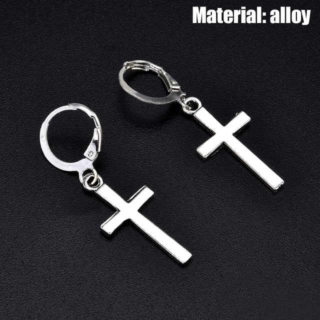 Unisex Cross Earrings Punk Fashion Religion Cross Pendant Drop Dangle Earrings Jewelry Black Silver Choose Color Style