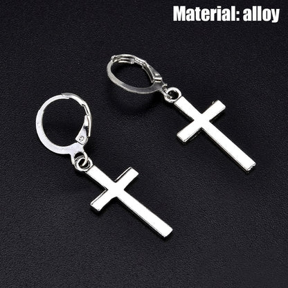 Unisex Cross Earrings Punk Fashion Religion Cross Pendant Drop Dangle Earrings Jewelry Black Silver Choose Color Style