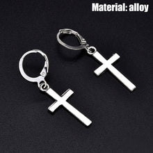 Load image into Gallery viewer, Unisex Cross Earrings Punk Fashion Religion Cross Pendant Drop Dangle Earrings Jewelry Black Silver Choose Color Style
