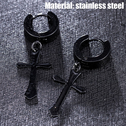 Unisex Cross Earrings Punk Fashion Religion Cross Pendant Drop Dangle Earrings Jewelry Black Silver Choose Color Style