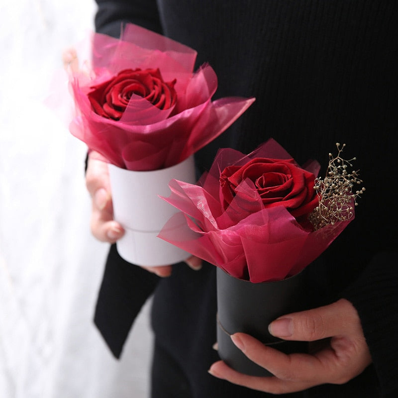 Mini Round Paper Flower Boxes with Lid Florist Bucket Valentine's Day Rose Present Packaging Box Home Decor Wedding Decoration