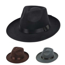 Load image into Gallery viewer, Unisex Hats Vintage Mens Women Hard Felt Cap Wide Brim Fedora Trilby Panama Gangster Cowboy Hat
