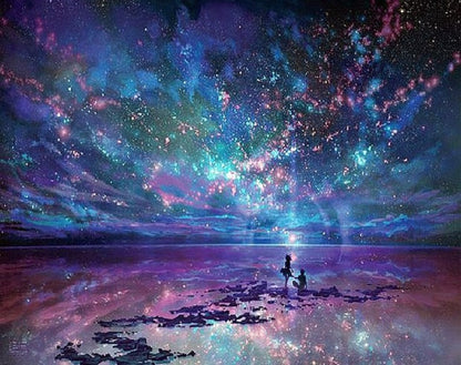 A Starry Night-Sky on the Beach DIY 5D Diamond Painting Craft Kit Free Tools Tray Couple on Ocean Rocks Art Painting Ships from USA