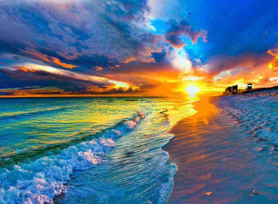 Sunset on the Beach DIY Diamond Painting Kit Ocean Waves Crashing Sandy Beach Cross-Stitch Art Craft Kit Home Decor Arts & Crafts