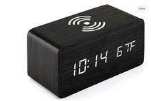 Load image into Gallery viewer, Alarm Clock With For Qi Wireless Charging Pad Compatible With For iPhone Samsung Wood Led Digital Clock Sound Control Function
