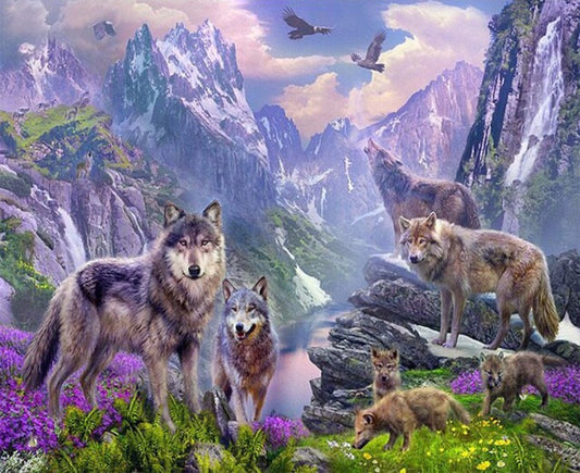 5D Diamond Painting Kit Wolf Pack in Spring Cross Stitch Kits Do It Yourself Bead Embroidery 20x30cm Ships from USA